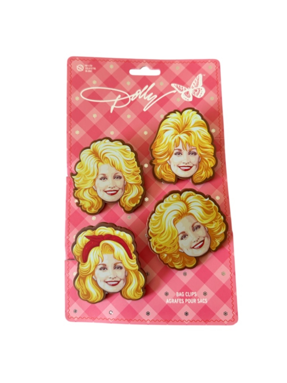 Dolly Parton Pink Pack of 4 Blonde Iconic Hair  Bag Clips
